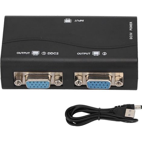 Répartiteur VGA avec 1 entrée et 2 sorties, alimenté par USB 250 MHz, répartiteur vidéo 1920x1440 1080P pour la duplication d'écran. (1/5)