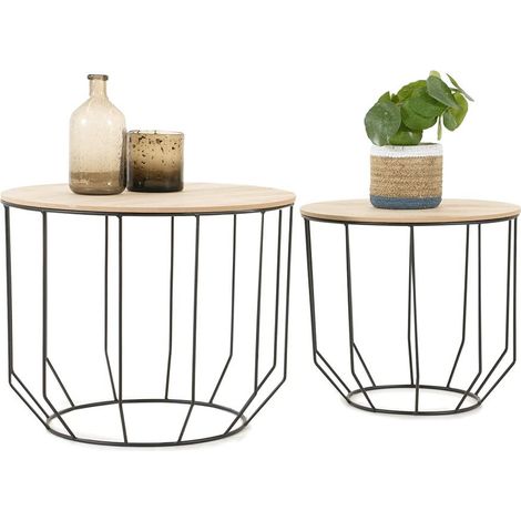 LIFA LIVING Tavolini da Salotto Moderno Set da 2, Coperchio Rimovibile per Funzione Cestino, Tavolino Design Legno e Metallo, capacità Fino a 20 kg (1/5)