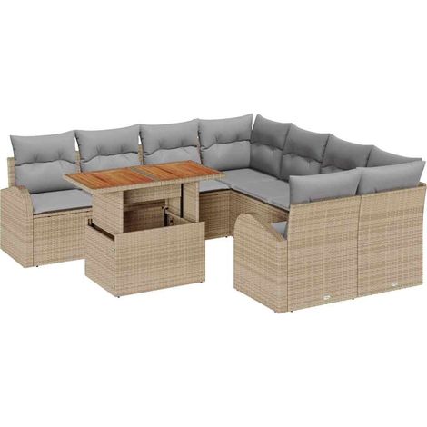 Maison Exclusive - Conjunto de sofá de jardín 9 uds. beige y gris (1/5)