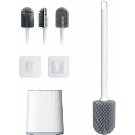 Toilettenbürste aus Silikon, flach, antibakteriell, mit schnelltrocknendem Halter, TRIMEC