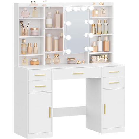 Coiffeuse enfant avec miroir et 10 lumières LED – Luminosité réglable – Dimensions 40x108x144 cm – Matériaux aggloméré et verre (1/5)