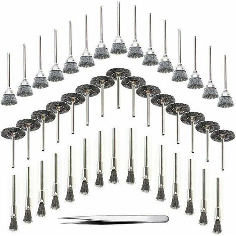 Enowelir 45 Pièces Outil de Perceuse à Bois Brosse Métallique Fil d'Acier Inoxydable Brosse de Perceuse Rotative en Métal, Argent (Acier Inoxydable) (1/5)