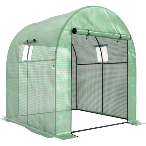 Serre tunnel de jardin 3,24 m², PE haute densité 135 g/m², 2 portes à fermeture éclair, 180 x 180 x 200 cm, vert (1/5)