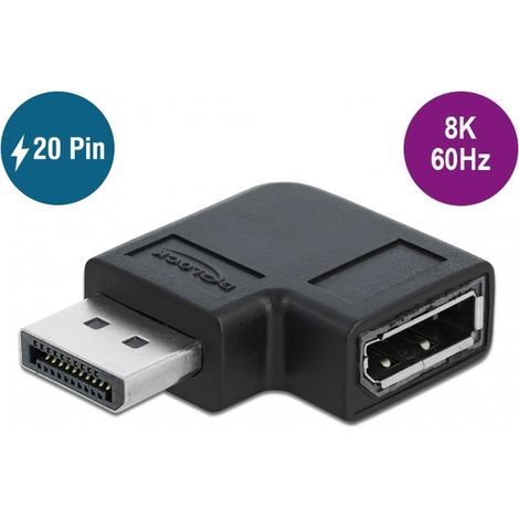 Adaptador DisplayPort 1.4 macho a hembra 90Â° izquierda angulo 90Âº  8K 60Hz DCHP 2.2