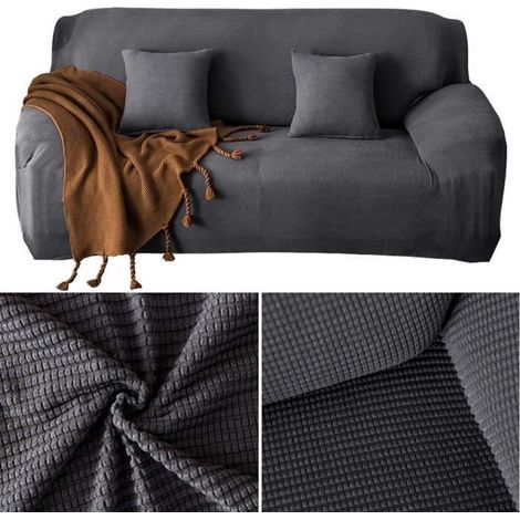 Housse de Canapé Extensible Anti-poussière 4 places(235-300cm) avec Accoudoirs,Polaire,Gris (1/4)