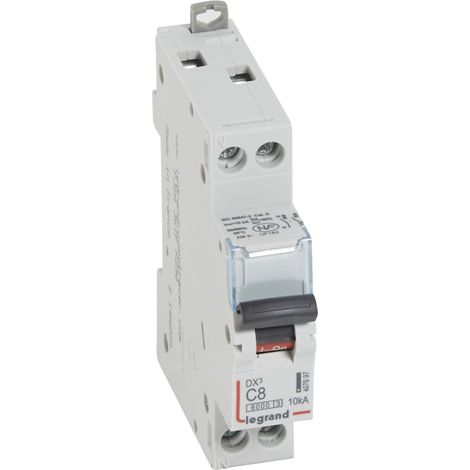 Disjoncteur DX³6000 10kA arrivée haute et départ bas à vis U+N 230V 8A courbe C 1 module LEGRAND 407697 (1/2)
