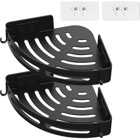 Eckduschablage ohne Bohren, rostfreie Klebehalterung mit 2 Haken für das Badezimmer, 2 Stück, Schwarz (Robustes ABS, einfache Montage) (1/5)