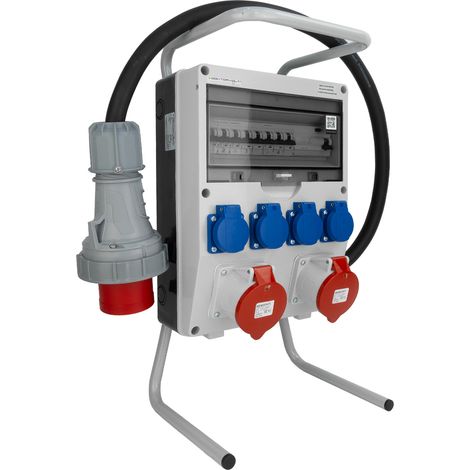 Tableau électrique de chantier sur pied avec câble 2x32 A, 4x230 V, 63 A, IP44, avec fiche CEE Mennekes 63 A – Doktorvolt DV-1697-F (1/5)