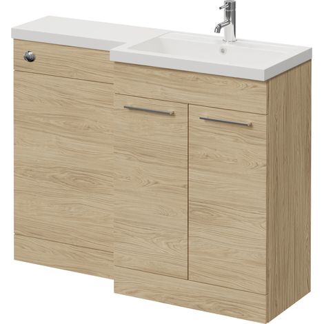 Napoli 390 Light Oak 1100mm 2 Door Vanity Unit Toilet Suite with Square Right Hand Lucia Basin - 1100mm - Chrome 160mm HandleWithout Kingston Toilet Pan
