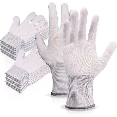Ahlsen 10 paires de gants de travail en nylon blanc, gants antidérapants sans couture, confortables à porter, idéaux pour les réparations, l'industrie automobile, le service automobile, l'atelier (1/5)