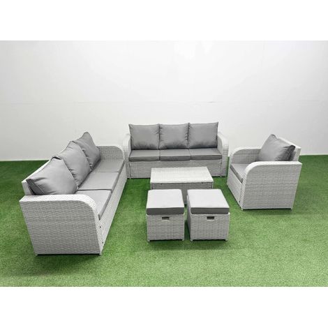 Fimous 9 Seater Poly Rattan Outdoor Garden Furniture Sofa Set Patio 3 Seater Sofa Reclining Chair 3 Seater Sofa Stools Light Grey (1/5)