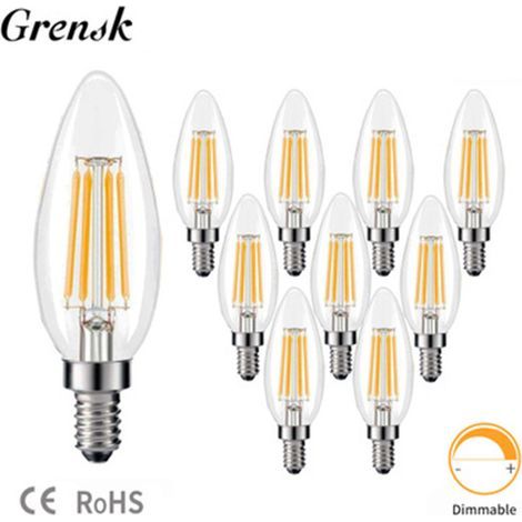 Ampoule à candélabre à filament E14 LED, ampoules à bougie Edison Vintage E14 Base, ampoules LED 4W , blanc ultra chaud 2700K, lumens non dimmable, paquet de 6 (1/5)