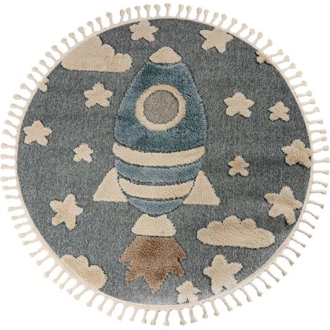 Tapis rond enfant fusée bleu effet 3d doux et robuste - 170 x 120 cm (1/5)