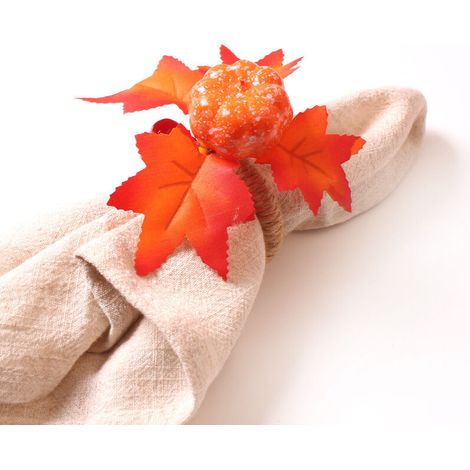 Ensemble de 12 pièces Thanksgiving Noël Halloween imitation citrouille ronde serviette feuille d'érable serviette rouge tissu annulaire feuille d'érable orange citrouille (1/2)