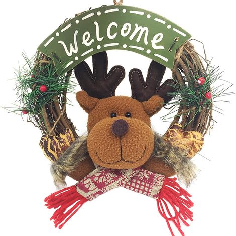 Weihnachtskranz Türhänger, Weihnachtsdekoration für draußen, künstliche handgefertigte Weihnachtsgirlande für Ihre Tür, Wand oder Ihr Fenster, Kaminwand (Rot Grün) (1/5)