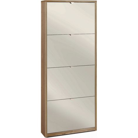 Zapatera con 4 puertas, espejo, 63L x 18P x h154 – acabado en madera nogal – Sarmog