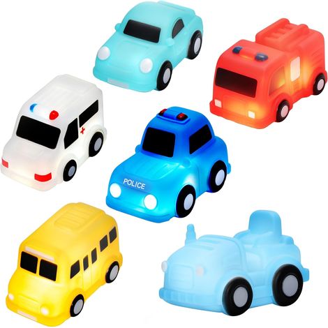 Car Bath Toys with Lights, Set of 6 LED Bath Toys, Floating Bath Toys for 3 Year Old, Luminous Bath Toys for Bath, Pool and Beach (1/3)