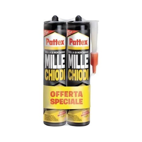Pattex MILLECHIODI Forte & Rapido, adesivo di montaggio extra forte che sostituisce viti e fori al muro, adesivo bianco con effetto ventosa 2x400g, Trasparente