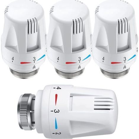 HONORNIC - Tête Thermostatique, 4 Pièces Thermostat, Tête De Rechange De Valve De Radiateur Standard M30X1,5 Contrôle De La Température,Blanc (1/5)