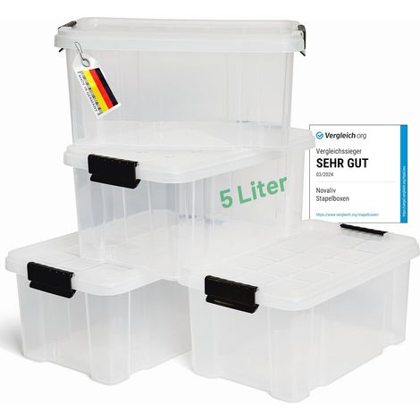 Novaliv 4x boîtes de rangement avec couvercle 5L transparent emboîtable empilable boîtes de rangement avec fermeture à clip plastique sans BPA 30 x