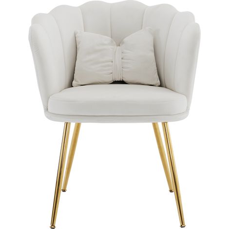 Poltrona moderna in velluto beige con schienale a petalo e gambe in metallo dorato (1/5)