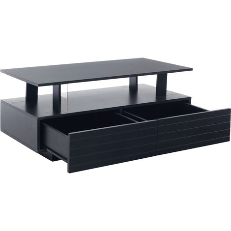 Table basse LED noire avec rangement, table de salon LED en acrylique, table d'appoint rectangulaire à deux niveaux avec contrôle via application mobile Bluetooth, idéale pour les fêtes et les bureaux (1/5)