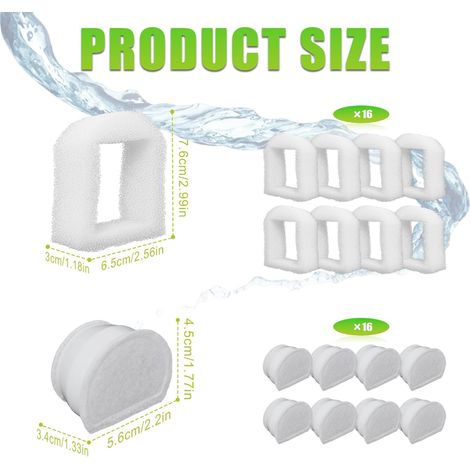 Préfiltres en Mousse et Filtre à Carbone, Lot de 32 Filtre Fontaine Compatible avec PetSafe Drinkwell Fountain INOX 360 Avalon Pagoda Seascape et Sedona Fontaines, Filtre pour Fontaine à Eau Chat (1/4)