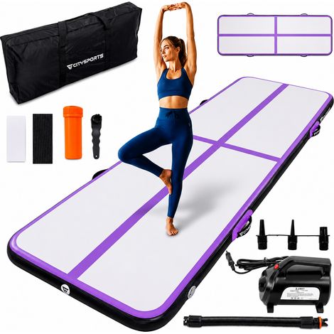 CITYSPORTS Airtrack Matte Aufblasbare Turnmatte 300x100x10 cm - Gymnastikmatte mit 3D-Antirutsch-Oberfläche, Inkl. Elektrischer Luftpumpe & Tragetasche,Lila (1/5)