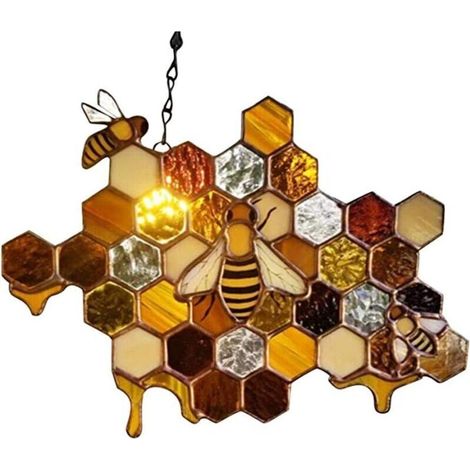 Hängender Sonnenfänger in Wabenform, Hängender Fensterschmuck aus Acryl in Wabenform, Hummel-Kunstdekoration für Zuhause, Garten, Dekoration