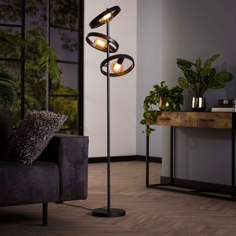 Lampadaire 3 lampes rondes en métal gris foncé avec ampoules - AMP