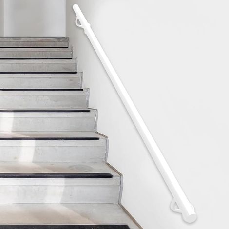 Corrimano industriale in metallo da parete per scale interne ed esterne, kit di supporto per corrimano rotondo bianco da 1 a 20 piedi (150 cm)
