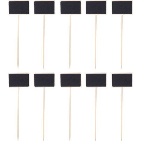 Lot de 10 mini tableaux noirs en bois avec étiquettes pour plantes, tige ronde allongée, idéal pour le jardin ou les mariages. (1/5)