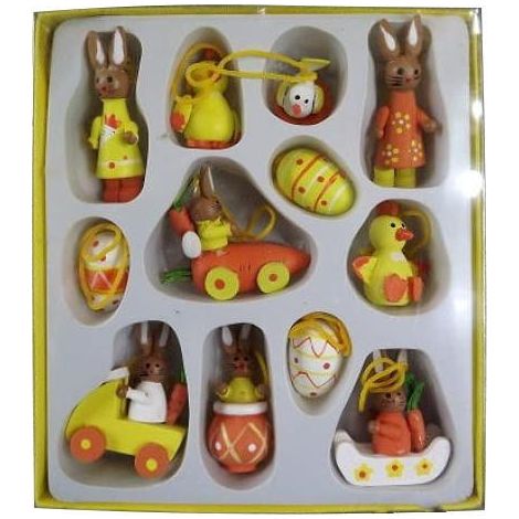 Juego de 12 adornos colgantes de madera naranja y amarillo