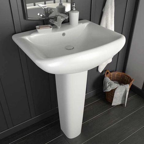 Vasque à poser Lavabo à poser pour salle de bain - autoportant avec socle Céramique Blanc 580x470x200 mm BV678898 - BonneVie (1/5)