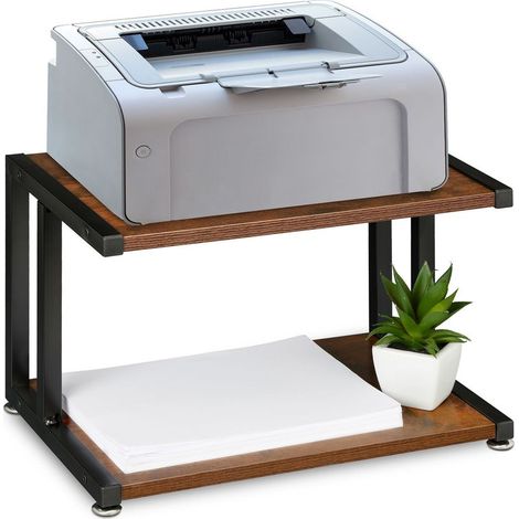 1 Support imprimante, Acier MDF, 28x44x28 cm, Charge 20 kg, Bureau (1/5)
