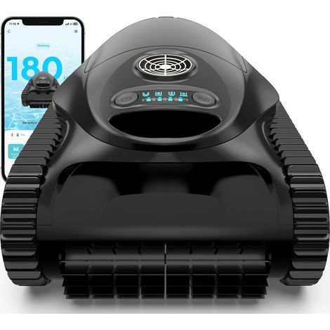 Robot Piscine Fond et Parois, Ligne d'eau, Double Filtre, Robot Piscine sans Fil, 7 Modes de Nettoyage, 180 Min d'Autonomie, Aspirateur Piscine sans Fil jusqu'à 150 m²,Noir Profond (1/5)