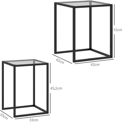 2er Set Beistelltisch stapelbarer Nachttisch Couchtisch mit Beinen aus Stahl, modern für Wohnzimmer Schwarz (1/5)