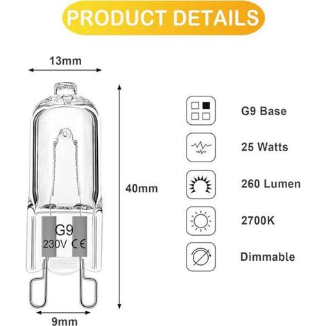 Ampoule Halogène G9 Pour Four 25W 230V Ampoule de Four G9 Dimmable Tolérance 300°C Pour 25,0 Watts AMPOULE (1/5)