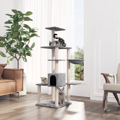 Cat Tree with Sisal Scratching Posts Light Grey 142 cm vidaXL (1/5)