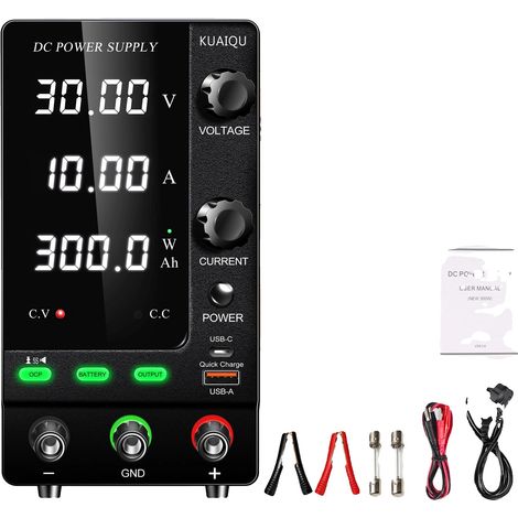 Gleichstromnetzteil, einstellbare Spannung, Dauerleistung, 30 V, 10 A, 300 W, 220 V, EU-Stecker (Typ A) (1/2)