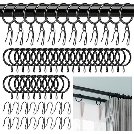 130 Anneau de Rideau en Métal Anneaux de Rideaux 3cm avec Crochets Œillets de Suspension Clips Décoratifs pour Rideaux de Fenêtre Porte et Douche Panneaux à Plis Pincés (Noir) (1/5)