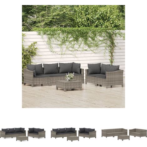 Gartenmöbel - vidaXL 6-tlg. Garten-Lounge-Set mit Kissen Grau Poly Rattan - Sitzkissen (1/5)