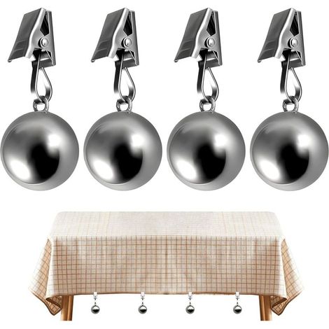 4 Pièces Poids Nappe de Table Exterieur 65 g, Poids pour Nappe de Table avec Pinces, Attache Nappe de Table Exterieur Acier Inoxydable, pour Nappes, Drapeaux, Mariages, Pique-Niques (1/5)