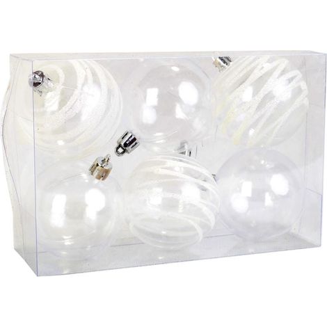 Set mit 6 transparenten Kunststoffkugeln mit Dekoration, weiß, 6 cm (1/5)