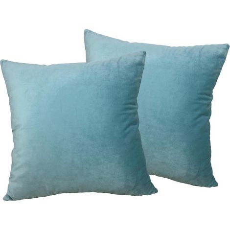 Lot de 2 housses de coussin carrées décoratives en velours, douces et unies, pour salon ou chambre à coucher.-Blue (1/5)