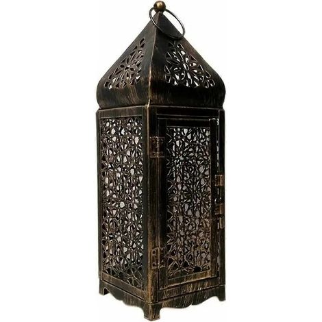 Lanterne - En Fer - Style Vintage Givré - Pour Bougie Chauffe-Plat - À Poser Sur Table - 1 Pièce (1/5)