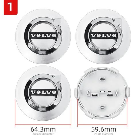 -1-4 pièces Cache-moyeu de roue de voiture VOLVO de 64 mm, compatible avec Volvo XC60 V70 S60 XC90 S80 V40 XC70 V50 - Accessoires de décoration (1/5)