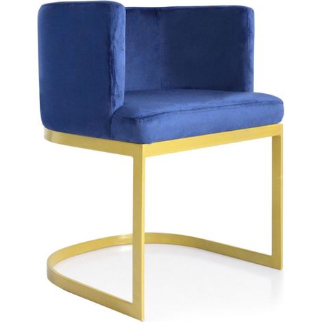 Chaise Design en Velours "Noemy" 75cm Bleu & Or (1/4)