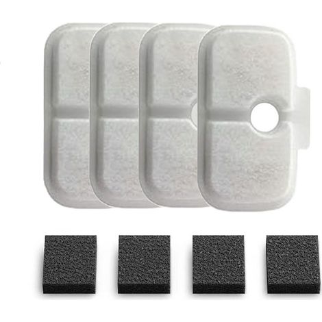 Filtre Fontaine Eau Chat, Filtres de Rechange pour Fontaine à Chat avec éponges Pré-filtrantes, Filtres de Remplacement pour Fontaine a Eau Chat, Filtres à Charbon et Eponges de Préfiltration (1/5)
