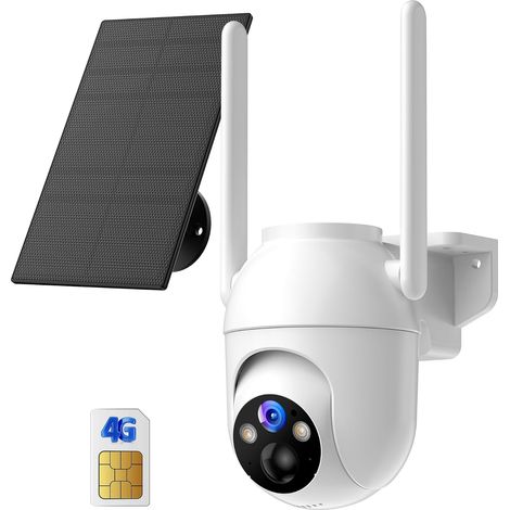 4G LTE Camera Exterieur Solaire avec Sim: 360° PTZ Camera Exterieur sans Fil - Vision Nocturne Couleur IP66 DéTection Humaine Audio Bidirectionnel (1/5)